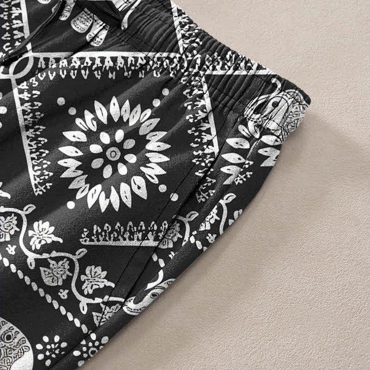 Buddha Stones Pantalon fuselé pour homme en coton à motif mandala d'éléphants et poches - image 2
