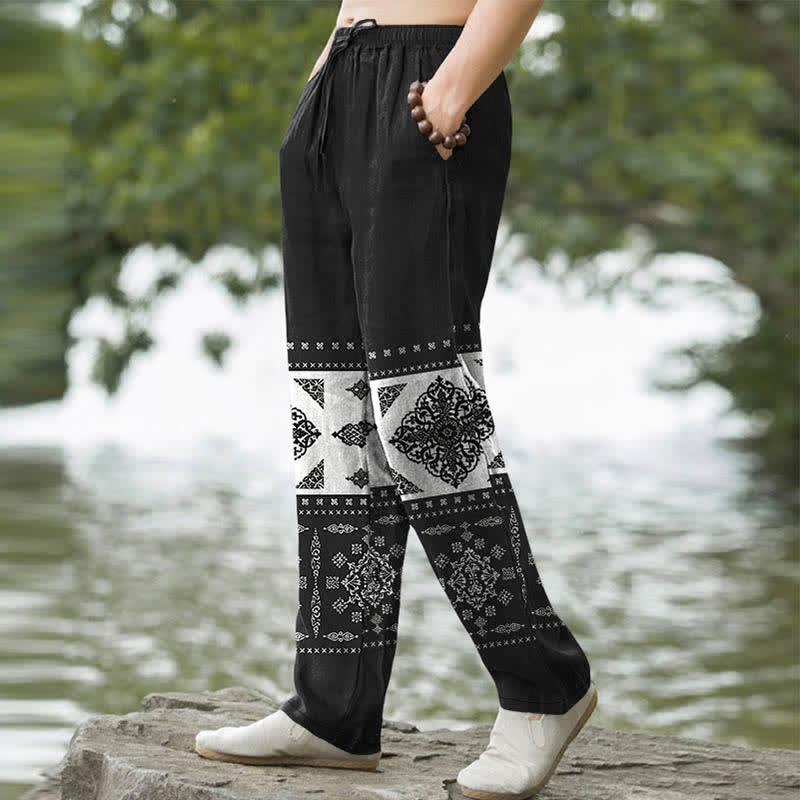 Buddha Stones Pantalon fuselé pour homme en coton à motif mosaïque bandana, avec poches - image 1