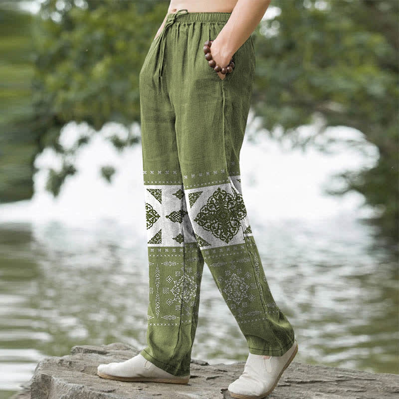 Buddha Stones Pantalon fuselé pour homme en coton à motif mosaïque bandana, avec poches - image 5