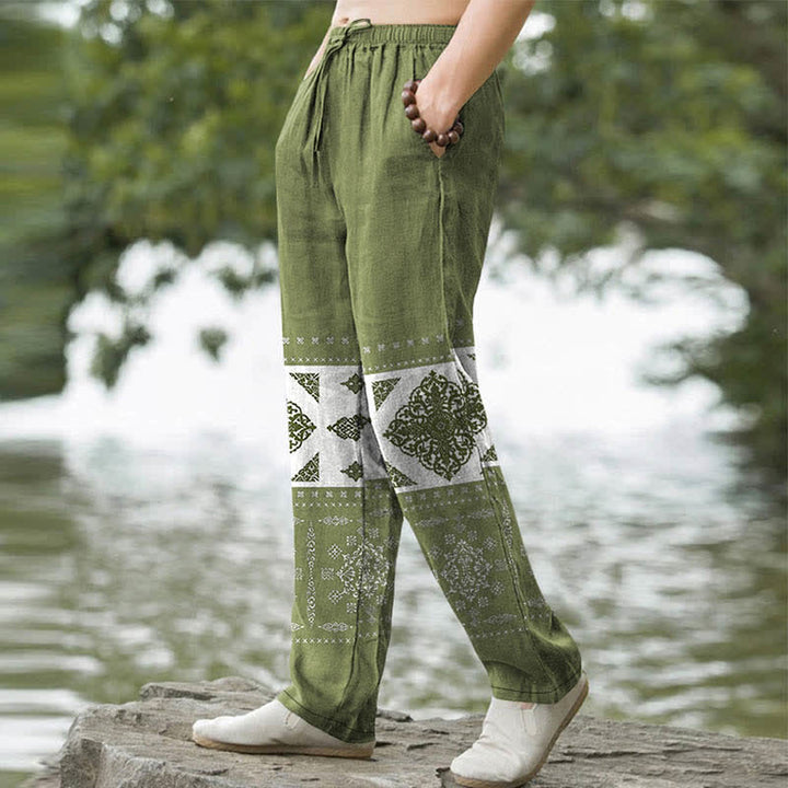 Buddha Stones Pantalon fuselé pour homme en coton à motif mosaïque bandana, avec poches - image 5