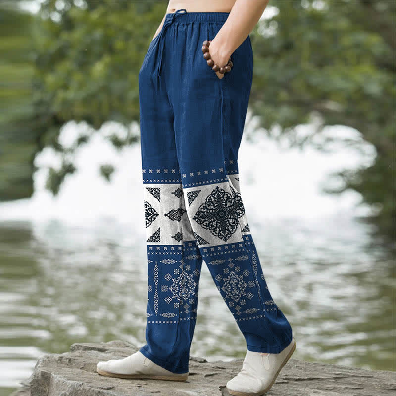 Buddha Stones Pantalon fuselé pour homme en coton à motif mosaïque bandana, avec poches - image 7