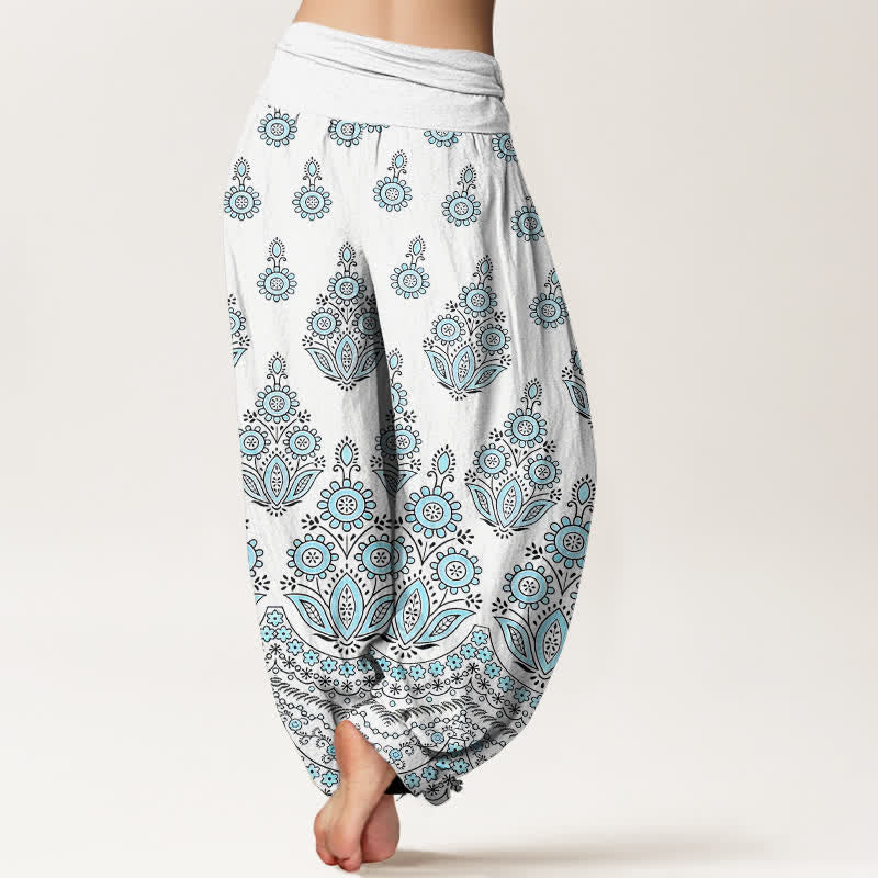 Buddha Stones Pantalon harem pour femme en pur coton à motif floral mandala et taille élastique - image 2