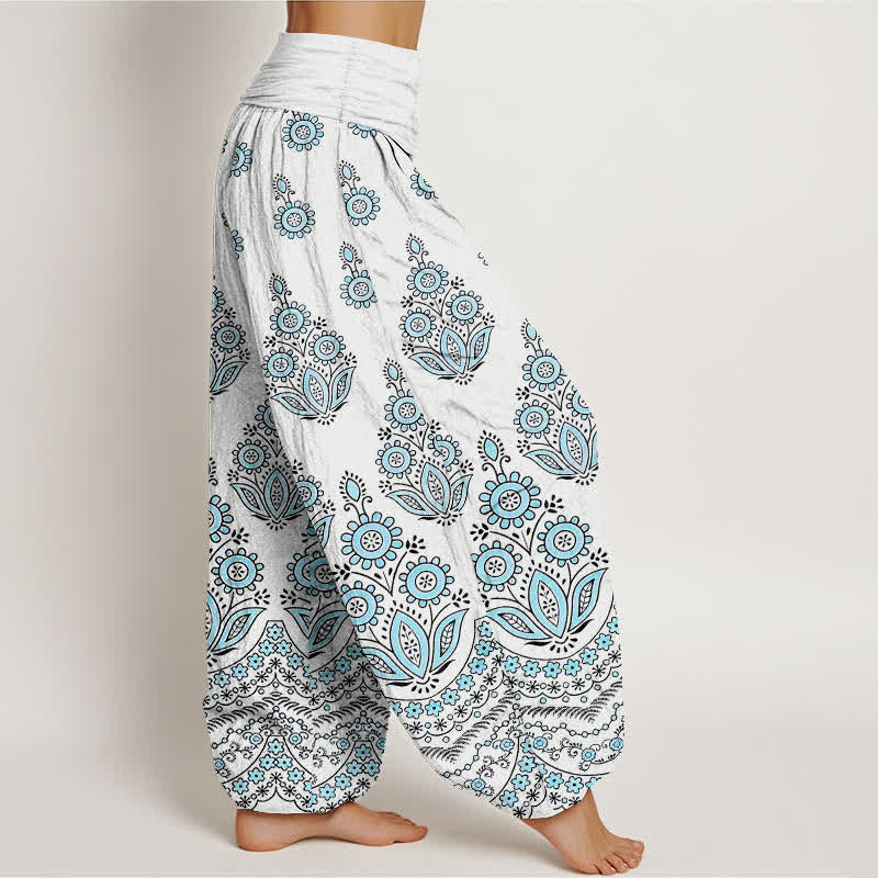 Buddha Stones Pantalon harem pour femme en pur coton à motif floral mandala et taille élastique - image 1