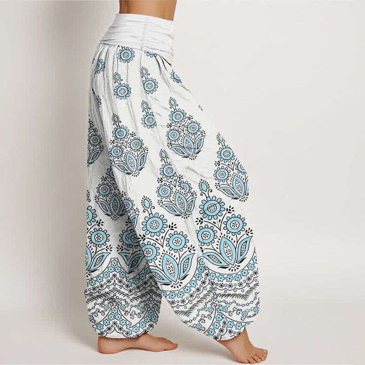 Buddha Stones Pantalon harem pour femme en pur coton à motif floral mandala et taille élastique - image 1