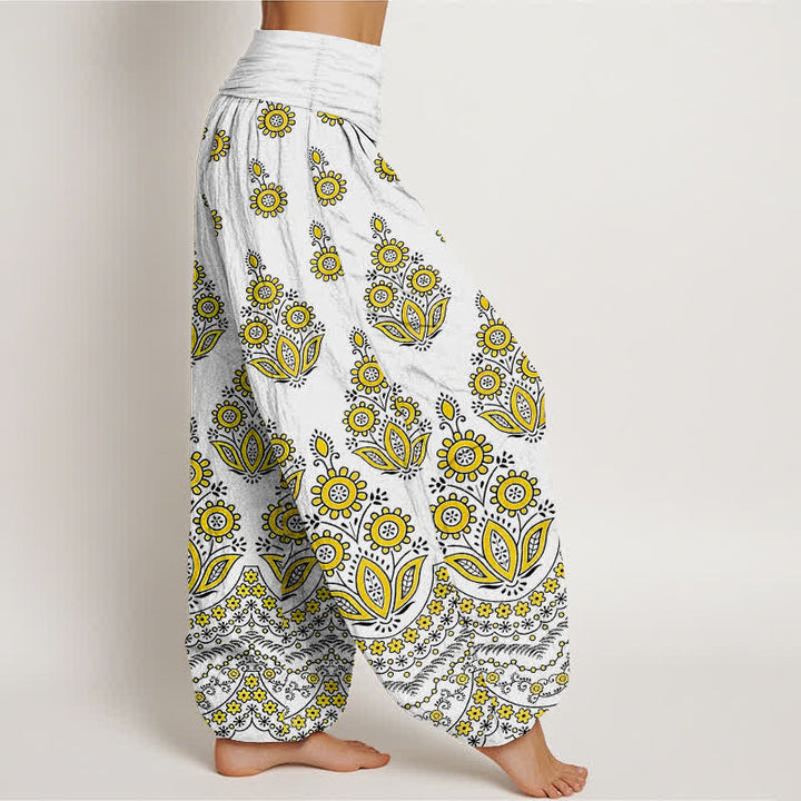 Buddha Stones Pantalon harem pour femme en pur coton à motif floral mandala et taille élastique - image 4