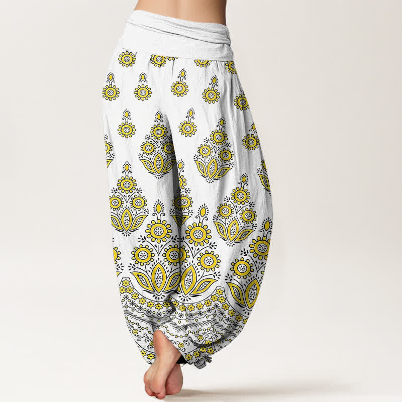 Buddha Stones Pantalon harem pour femme en pur coton à motif floral mandala et taille élastique - image 5