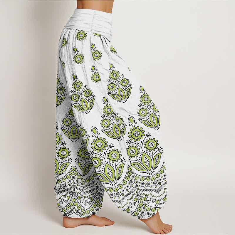 Buddha Stones Pantalon harem pour femme en pur coton à motif floral mandala et taille élastique - image 7