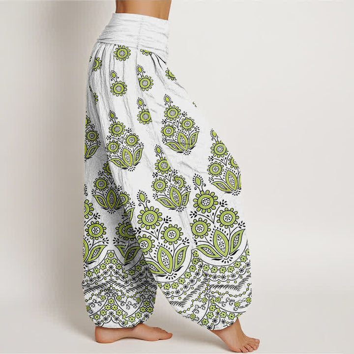 Buddha Stones Pantalon harem pour femme en pur coton à motif floral mandala et taille élastique - image 7