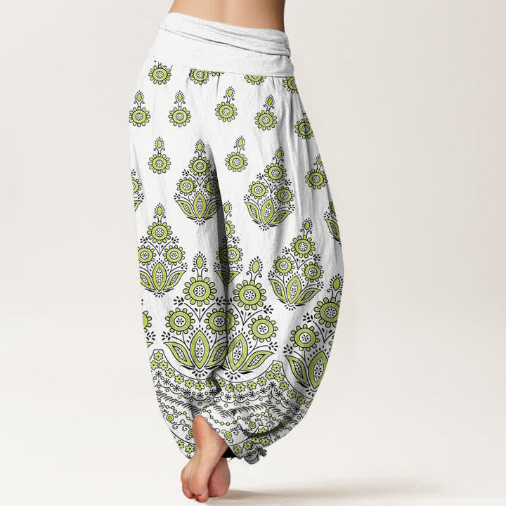 Buddha Stones Pantalon harem pour femme en pur coton à motif floral mandala et taille élastique - image 8