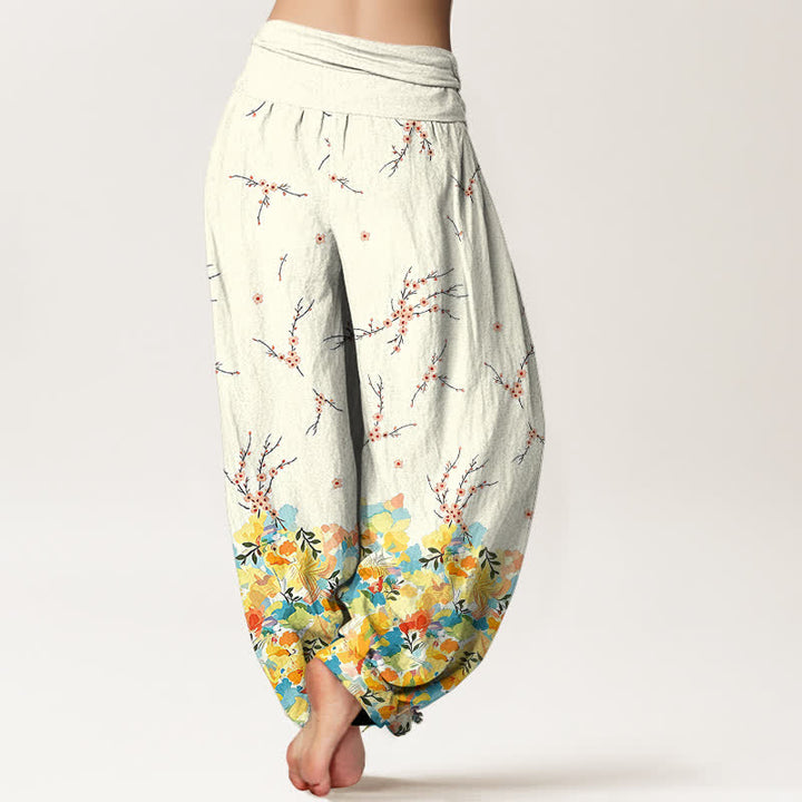 Buddha Stones Pantalon harem en coton à motif floral bohème et branches, taille élastique, pour femme - image 2