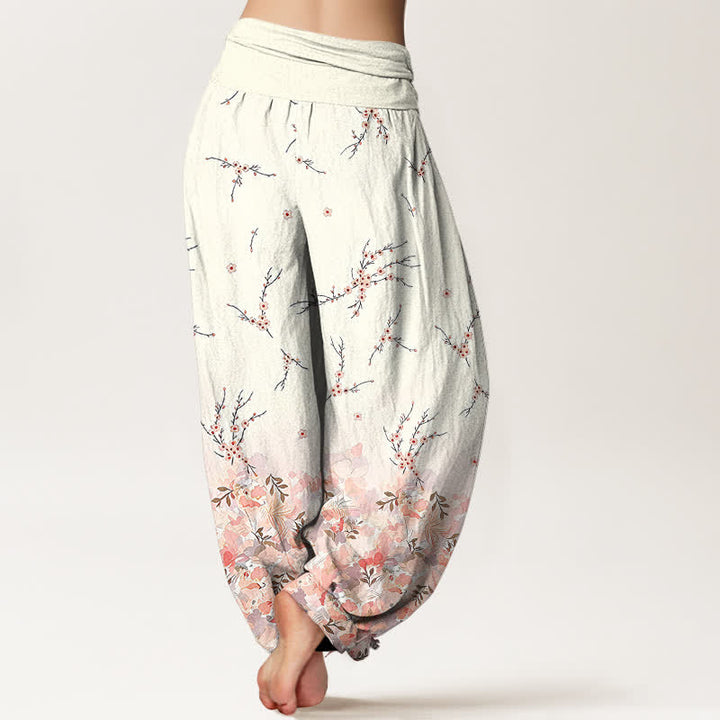 Buddha Stones Pantalon harem en coton à motif floral bohème et branches, taille élastique, pour femme - image 5