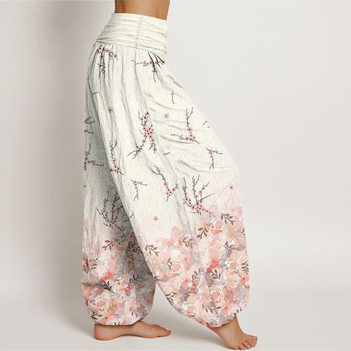 Buddha Stones Pantalon harem en coton à motif floral bohème et branches, taille élastique, pour femme - image 4
