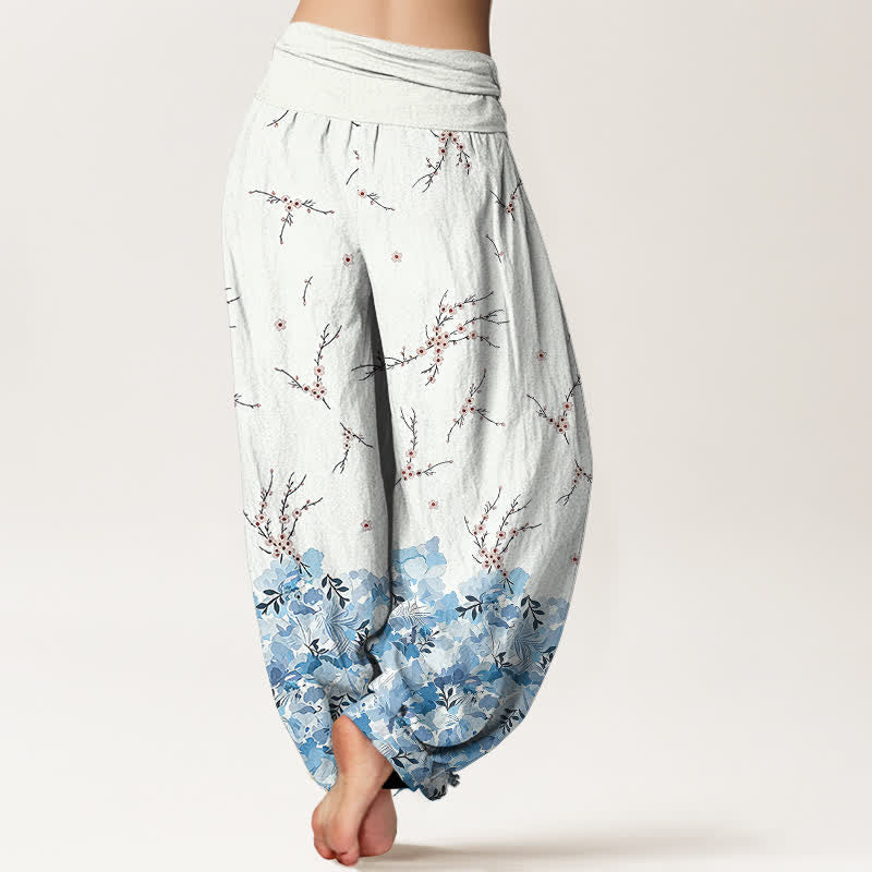 Buddha Stones Pantalon harem en coton à motif floral bohème et branches, taille élastique, pour femme - image 8