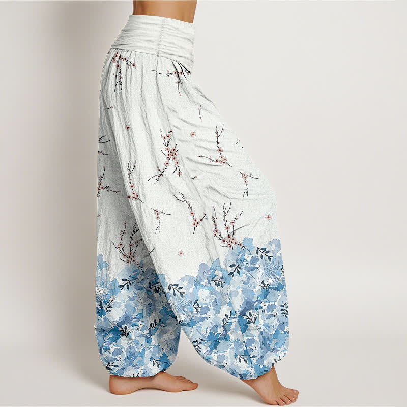 Buddha Stones Pantalon harem en coton à motif floral bohème et branches, taille élastique, pour femme - image 7