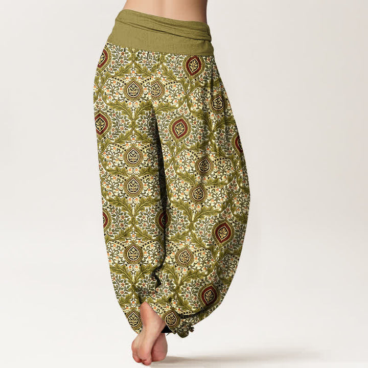 Buddha Stones Pantalon harem pour femme en pur coton à motif cachemire et losanges, taille élastique - image 2