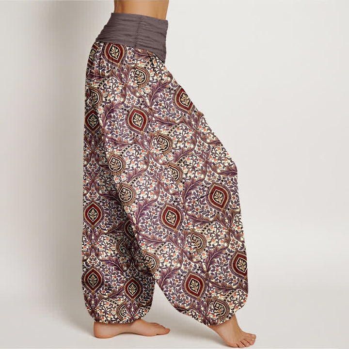 Buddha Stones Pantalon harem pour femme en pur coton à motif cachemire et losanges, taille élastique - image 4