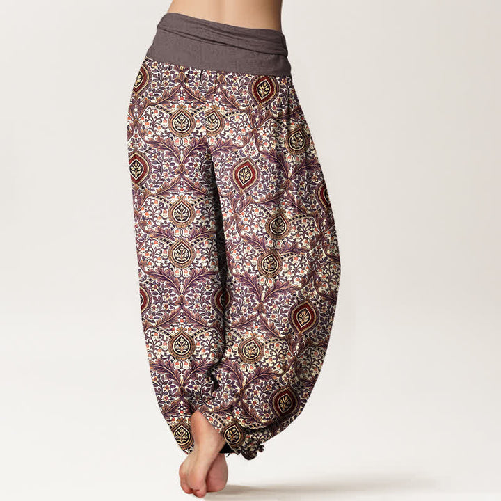Buddha Stones Pantalon harem pour femme en pur coton à motif cachemire et losanges, taille élastique - image 5