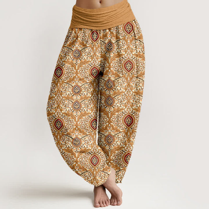 Buddha Stones Pantalon harem pour femme en pur coton à motif cachemire et losanges, taille élastique - verge d'or - US16，UK/AU20，EU48 (3XL) - image 6
