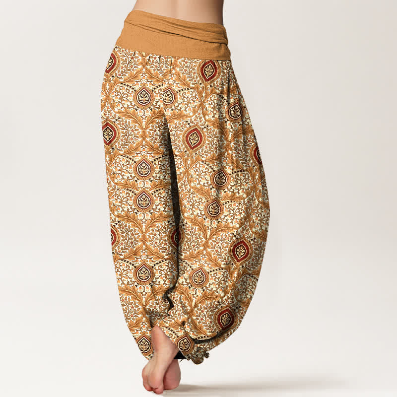 Buddha Stones Pantalon harem pour femme en pur coton à motif cachemire et losanges, taille élastique - image 8