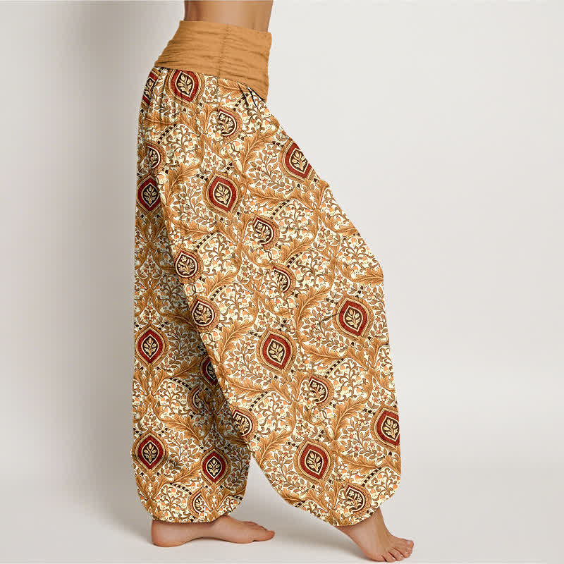 Buddha Stones Pantalon harem pour femme en pur coton à motif cachemire et losanges, taille élastique - image 7