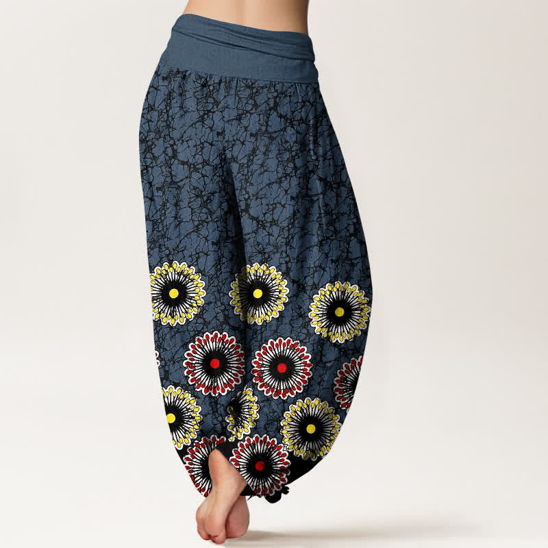 Buddha Stones Pantalon harem pour femme en pur coton à motif floral soleil et taille élastique - image 2
