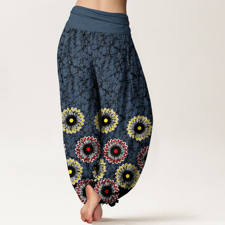 Buddha Stones Pantalon harem pour femme en pur coton à motif floral soleil et taille élastique - image 2