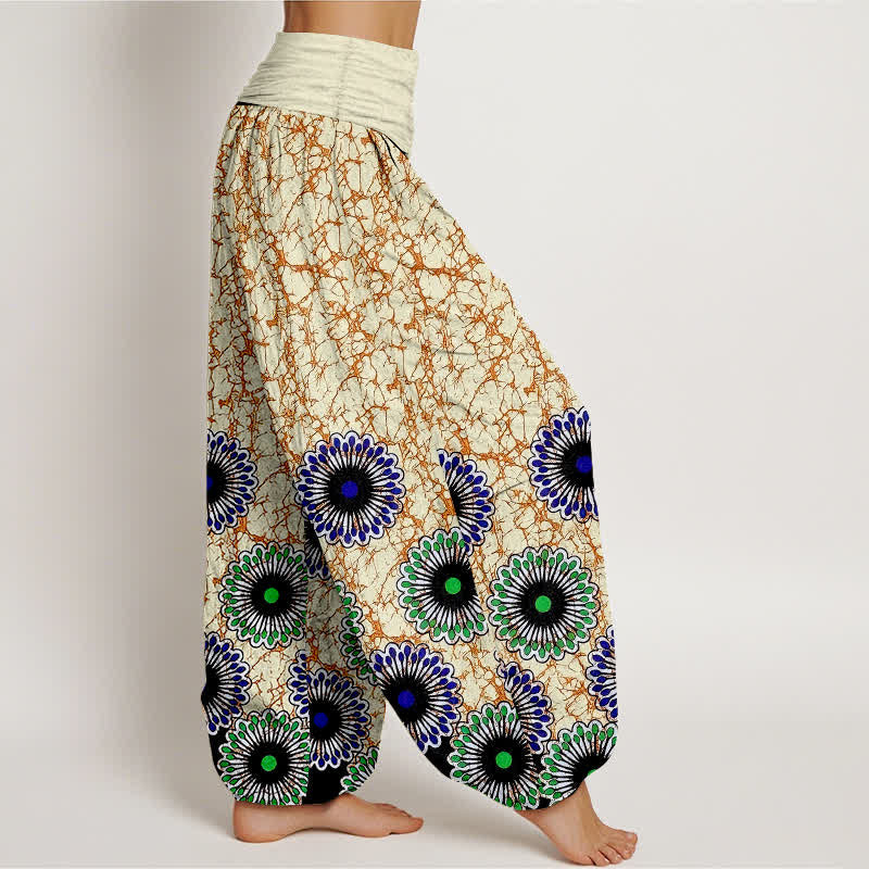 Buddha Stones Pantalon harem pour femme en pur coton à motif floral soleil et taille élastique - image 4