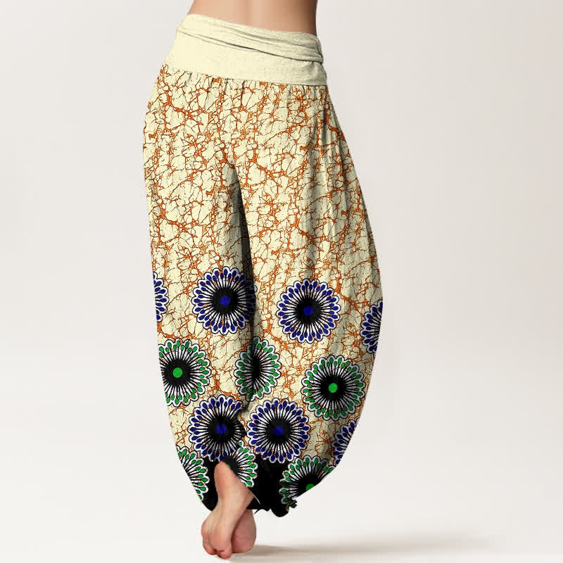 Buddha Stones Pantalon harem pour femme en pur coton à motif floral soleil et taille élastique - image 5