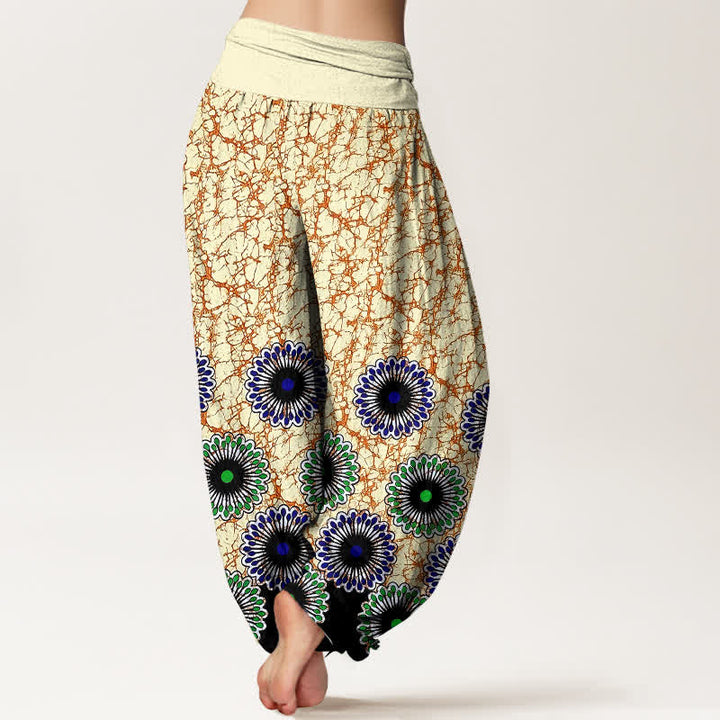 Buddha Stones Pantalon harem pour femme en pur coton à motif floral soleil et taille élastique - image 5