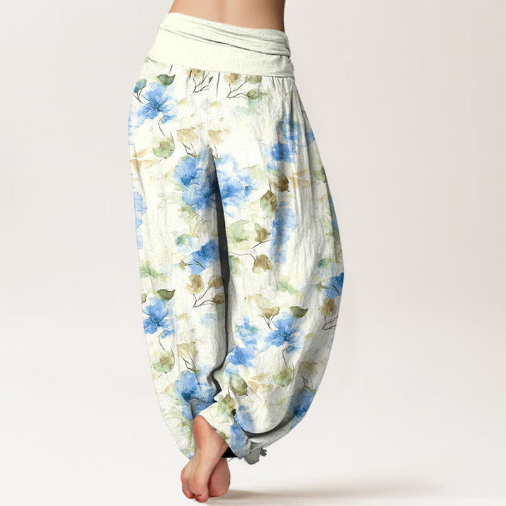 Buddha Stones Pantalon harem à taille élastique pour femme, en coton à motif floral aquarelle. - image 5