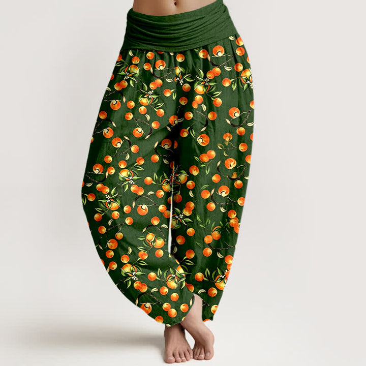Buddha Stones Pantalon harem pour femme en pur coton à motif de feuilles de mandarine et taille élastique - Vert forêt - US16，UK/AU20，EU48 (3XL) - image 0