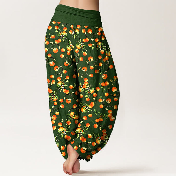 Buddha Stones Pantalon harem pour femme en pur coton à motif de feuilles de mandarine et taille élastique - image 2