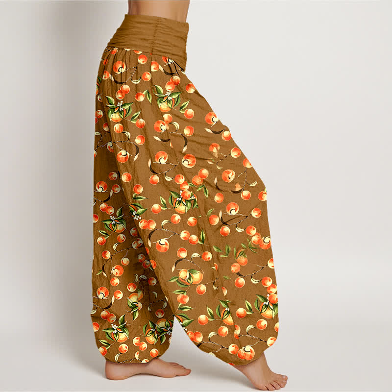 Buddha Stones Pantalon harem pour femme en pur coton à motif de feuilles de mandarine et taille élastique - image 4