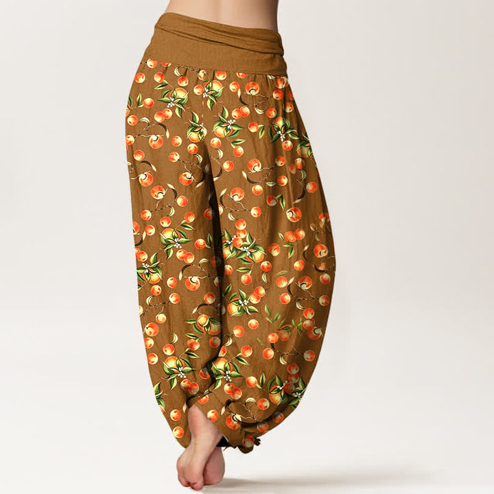 Buddha Stones Pantalon harem pour femme en pur coton à motif de feuilles de mandarine et taille élastique - image 5