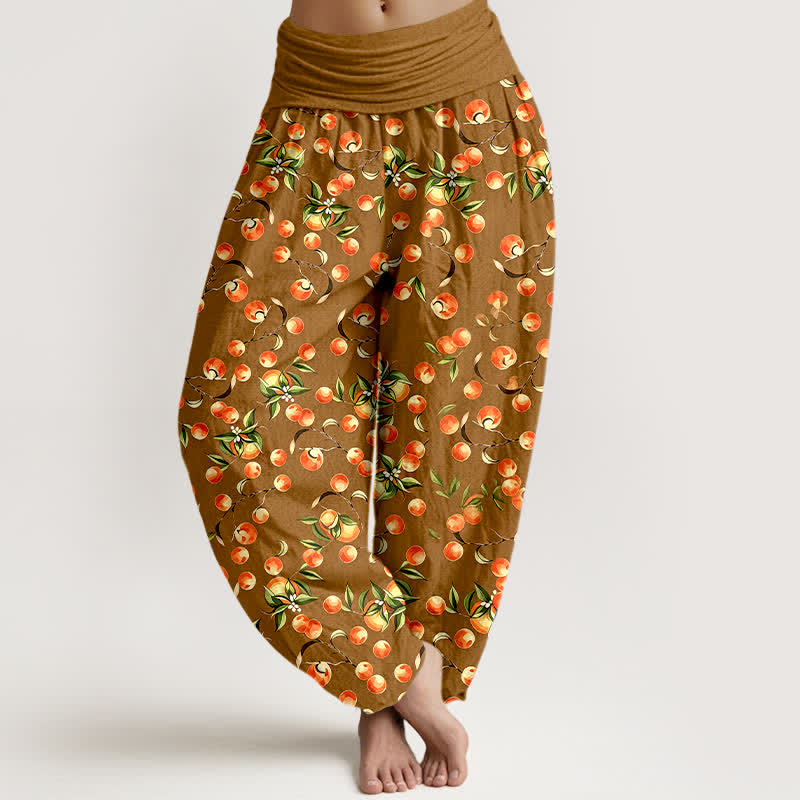 Buddha Stones Pantalon harem pour femme en pur coton à motif de feuilles de mandarine et taille élastique - Pérou - US16，UK/AU20，EU48 (3XL) - image 3