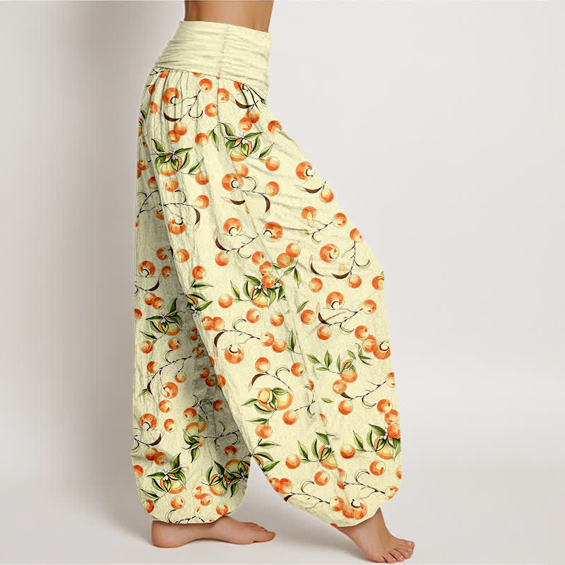 Buddha Stones Pantalon harem pour femme en pur coton à motif de feuilles de mandarine et taille élastique - image 7