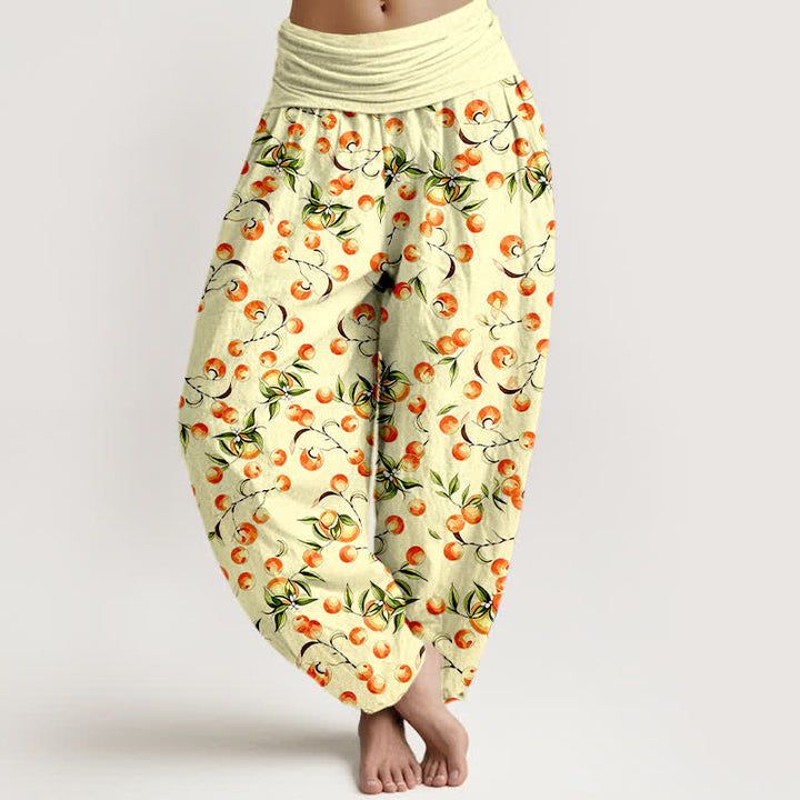 Buddha Stones Pantalon harem pour femme en pur coton à motif de feuilles de mandarine et taille élastique - LemonChiffon - US16，UK/AU20，EU48 (3XL) - image 6
