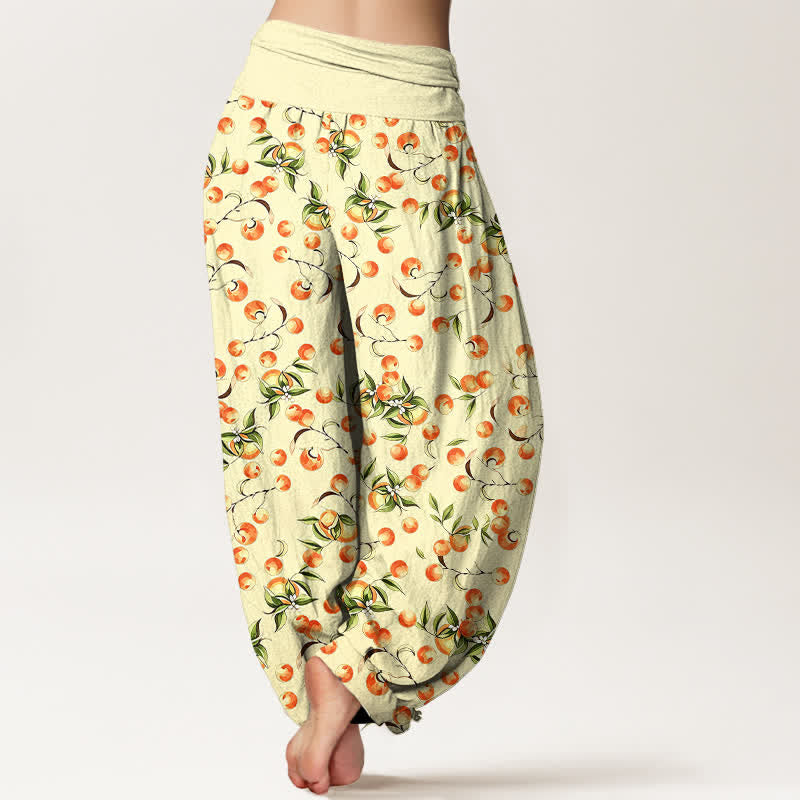 Buddha Stones Pantalon harem pour femme en pur coton à motif de feuilles de mandarine et taille élastique - image 8