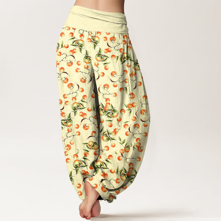 Buddha Stones Pantalon harem pour femme en pur coton à motif de feuilles de mandarine et taille élastique - image 8