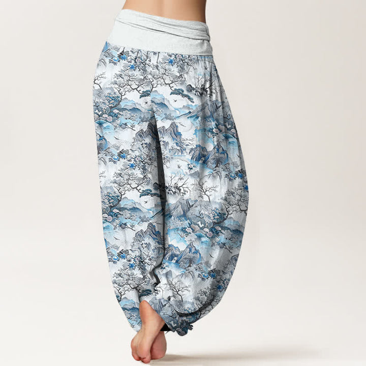 Buddha Stones Pantalon harem à taille élastique pour femme, en coton, motif paysage oriental - image 5
