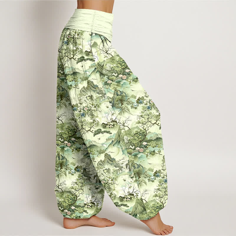 Buddha Stones Pantalon harem à taille élastique pour femme, en coton, motif paysage oriental - image 7