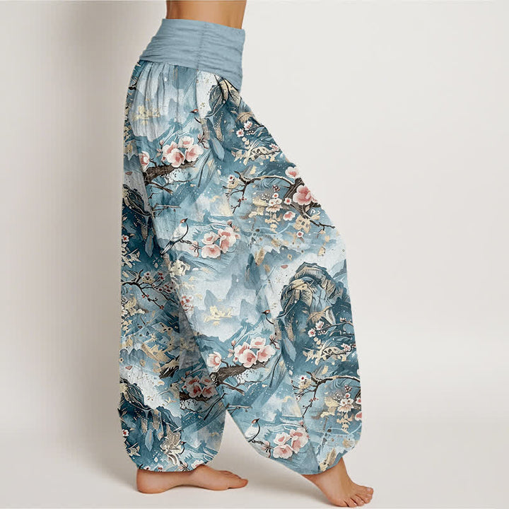Buddha Stones Pantalon harem pour femme en pur coton, à taille élastique et motif floral oriental. - image 4