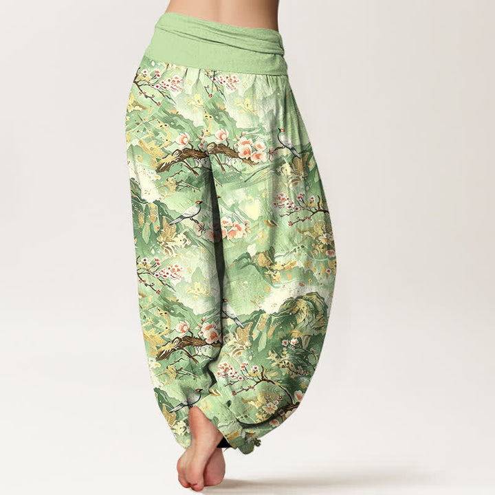 Buddha Stones Pantalon harem pour femme en pur coton, à taille élastique et motif floral oriental. - image 8