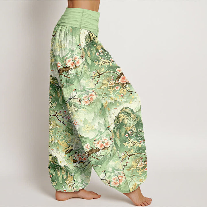 Buddha Stones Pantalon harem pour femme en pur coton, à taille élastique et motif floral oriental. - image 7