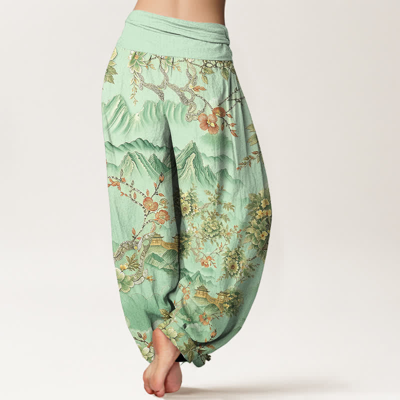 Buddha Stones Pantalon harem pour femme en coton à motif floral oriental et taille élastique - image 2