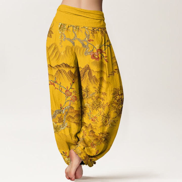 Buddha Stones Pantalon harem pour femme en coton à motif floral oriental et taille élastique - image 5
