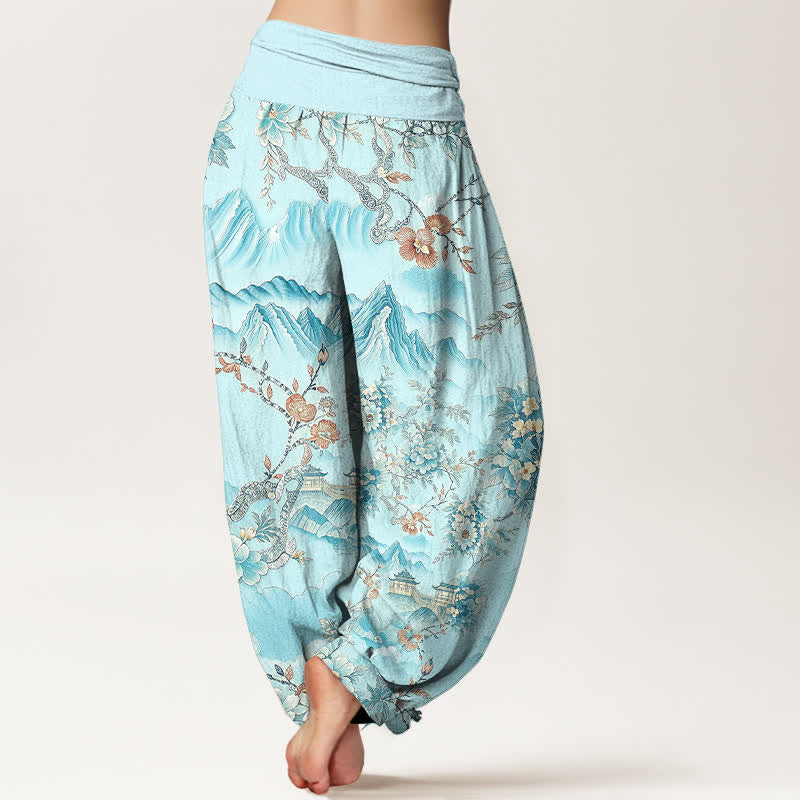 Buddha Stones Pantalon harem pour femme en coton à motif floral oriental et taille élastique - image 8