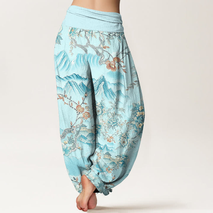 Buddha Stones Pantalon harem pour femme en coton à motif floral oriental et taille élastique - image 8