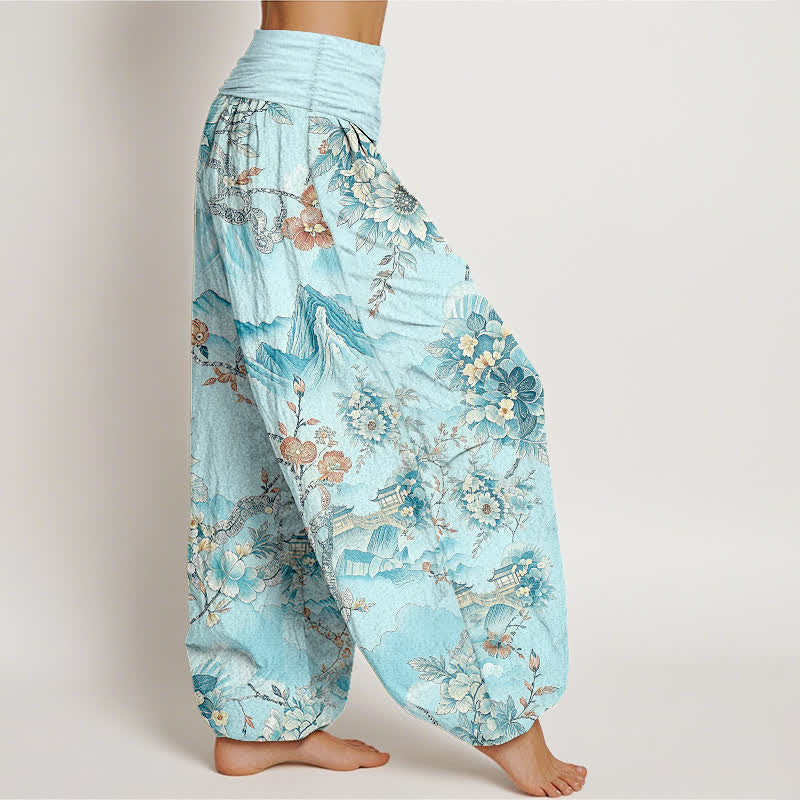 Buddha Stones Pantalon harem pour femme en coton à motif floral oriental et taille élastique - image 7