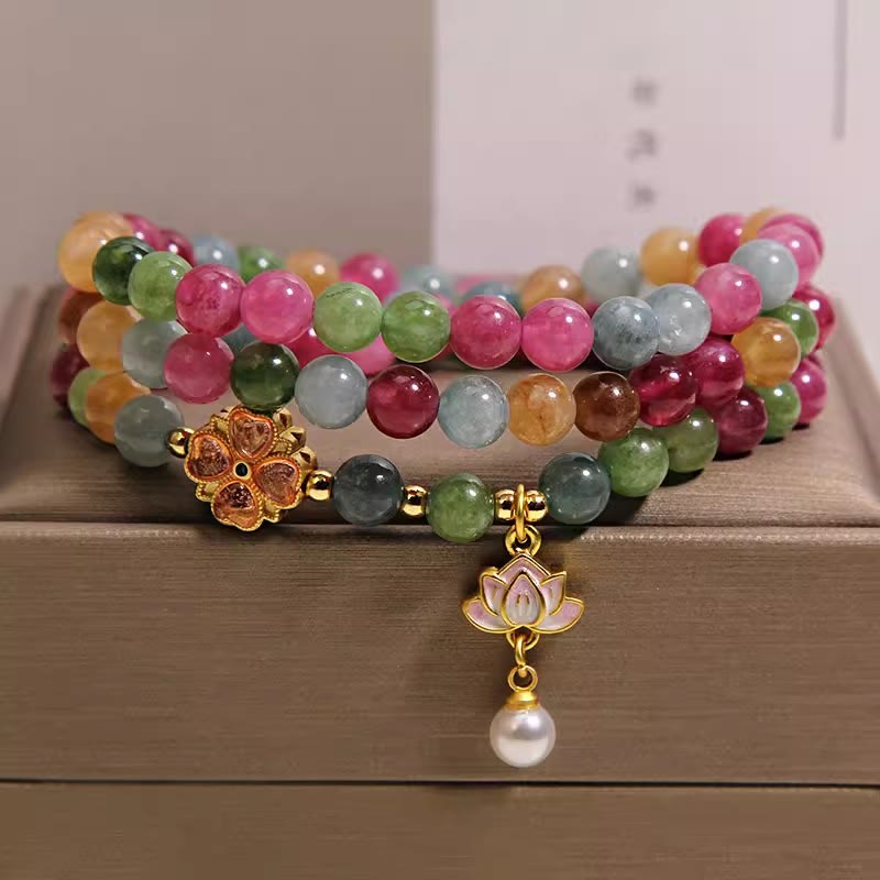 Buddha Stones Bracelet à breloques triple tourmaline arc-en-ciel et lotus sageté - image 4